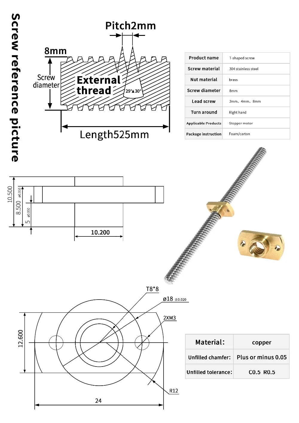 2 pçs impressora 3d t8 porcas  - Linear Rod 8Mm avaliação e preço